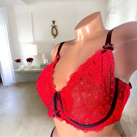 Cacique Red and Black Lace Bra Intimates l Underwire l Adj Straps l 42D l EUC - Picture 8 of 11